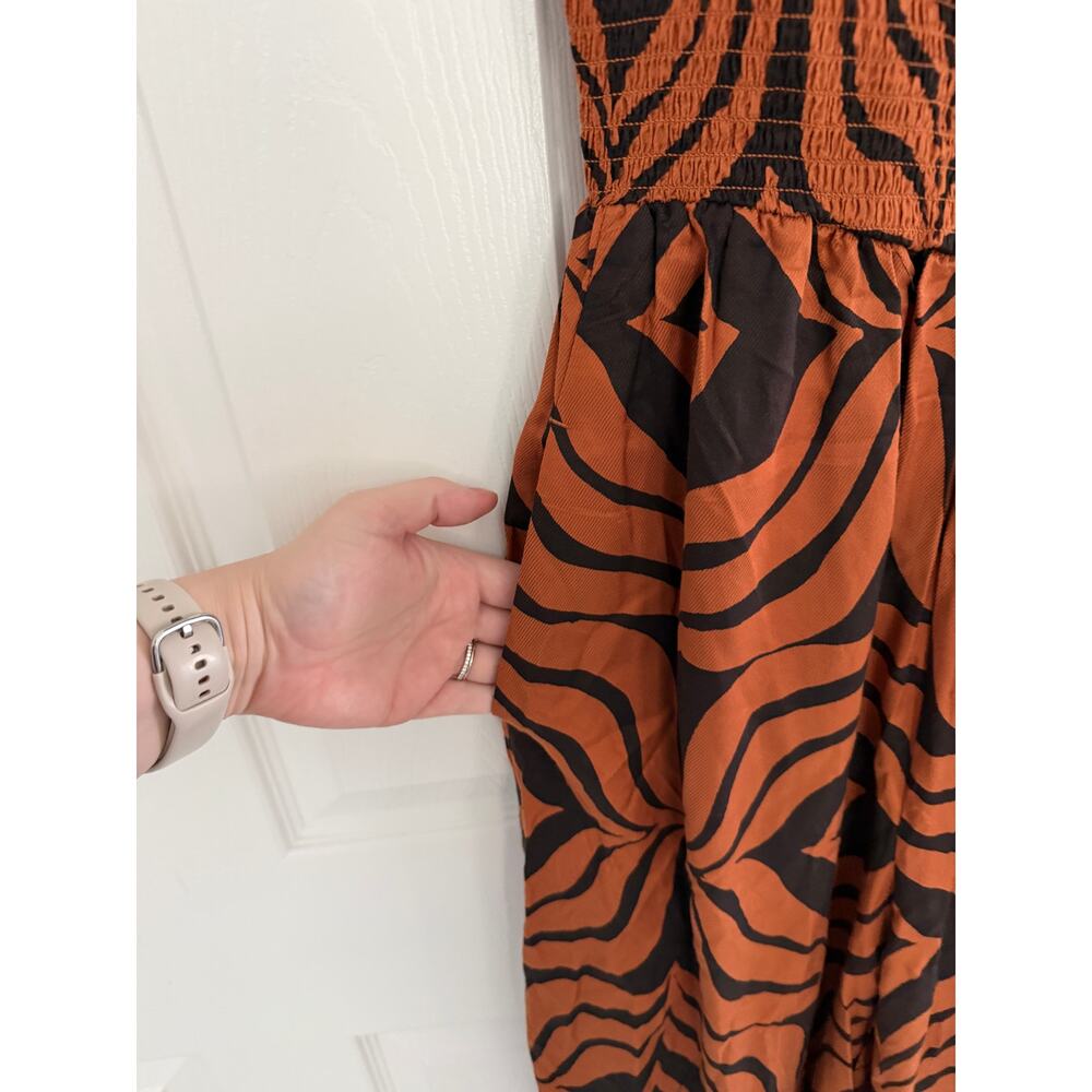 Anthropologie Printed Balloon Leg Jumpsuit Rust Black Smocked Boho Chic Resort - Picture 8 of 9